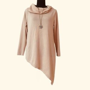 #32 VENUS ~ Blush Pink Asymmetrical Long Sleeve Cowl Neck Knit Top size L